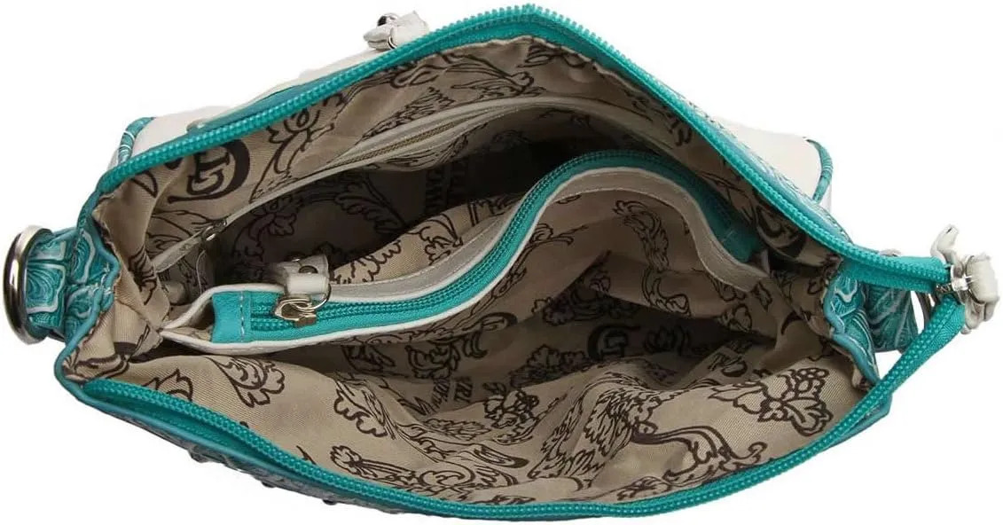 Western Style Metal Butterfly Rhinestone Studded Floral Tooled Leather Women Purse Crossbody Handbag Single Shoulder Bag