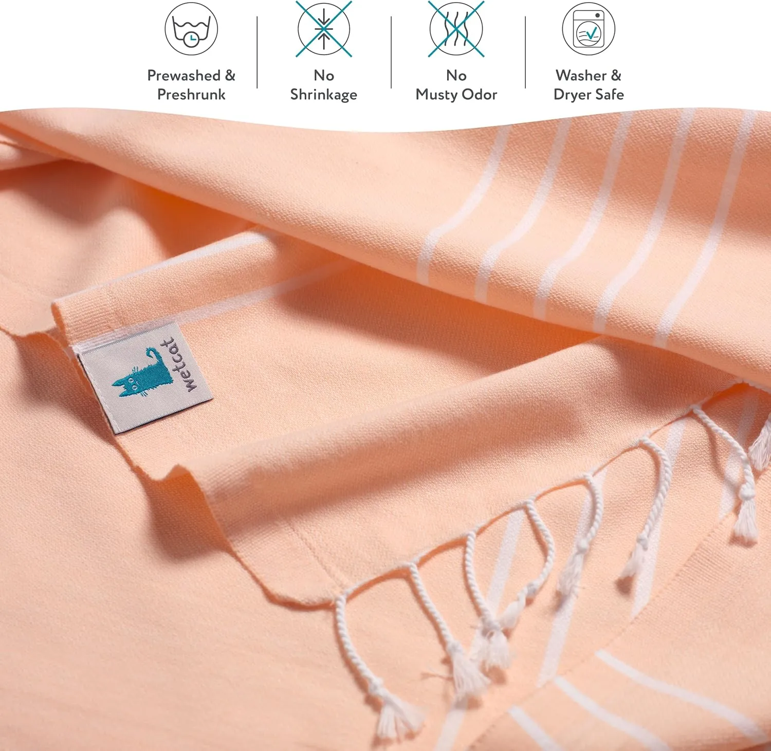 WETCAT Turkish Beach Towel Oversized (38"x71") 100% Turkish Cotton, Made in Turkey - Sand Free, Extra Large, Ultra Soft, Quick Drying, Compact & Lightweight for Travel - Light Coral
