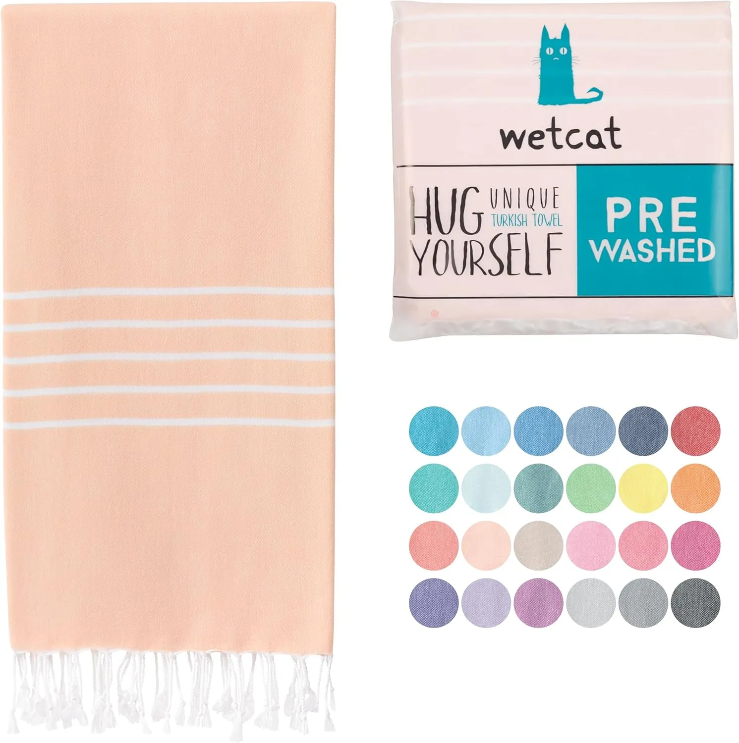 WETCAT Turkish Beach Towel Oversized (38"x71") 100% Turkish Cotton, Made in Turkey - Sand Free, Extra Large, Ultra Soft, Quick Drying, Compact & Lightweight for Travel - Light Coral