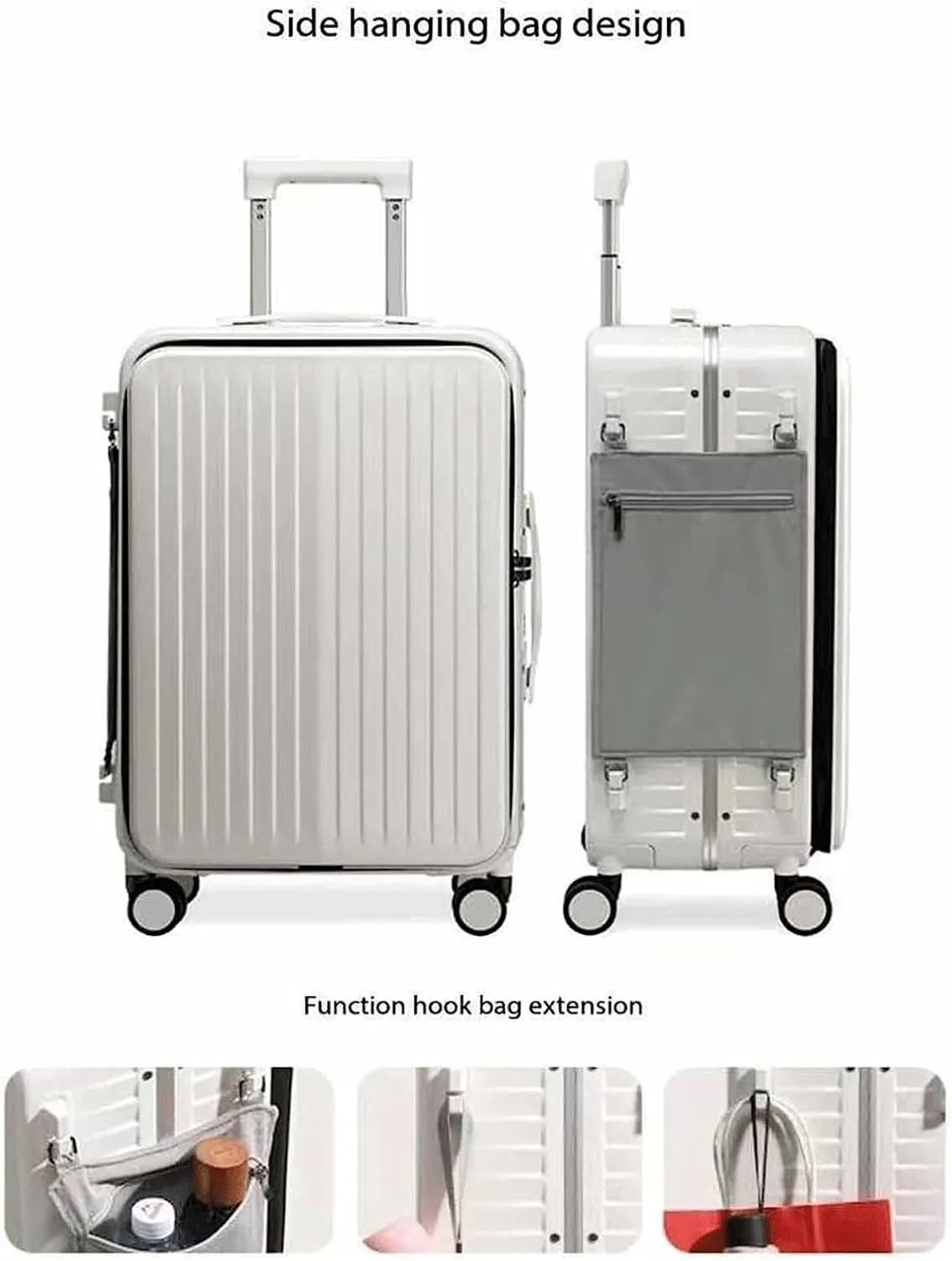Wheeled Suitcase, Large Capacity Carry-on Luggage, Detachable Side Bag Design Suitcase, Code Lock,Silver-24 inches (Silver 20 inches)