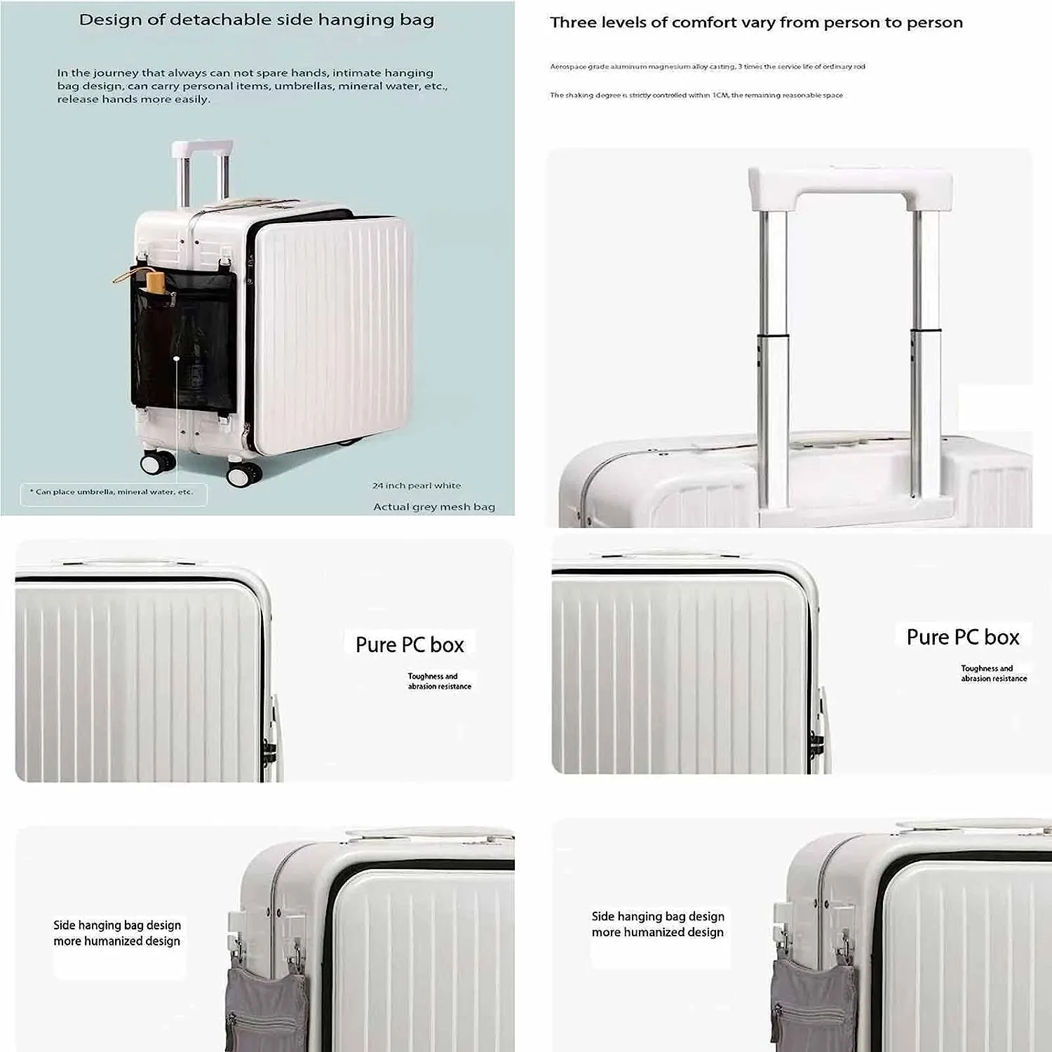 Wheeled Suitcase, Large Capacity Carry-on Luggage, Detachable Side Bag Design Suitcase, Code Lock,Silver-24 inches (Silver 20 inches)