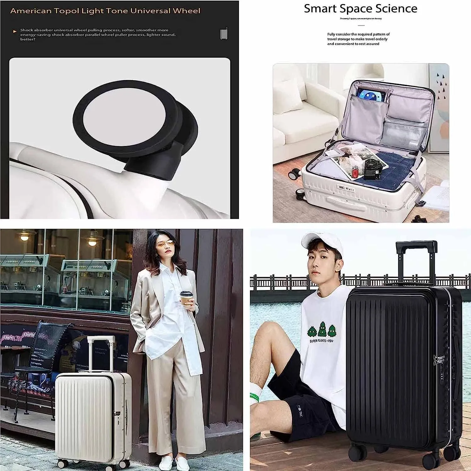 Wheeled Suitcase, Large Capacity Carry-on Luggage, Detachable Side Bag Design Suitcase, Code Lock,Silver-24 inches (Silver 20 inches)