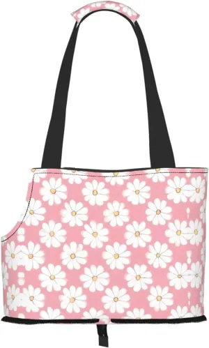 White Chrysanthemum Texture Chart Printed Pet Shoulder Bag, Specially Designed for Small Dogs and Cats, Multifunctional Shoulder and Handbag