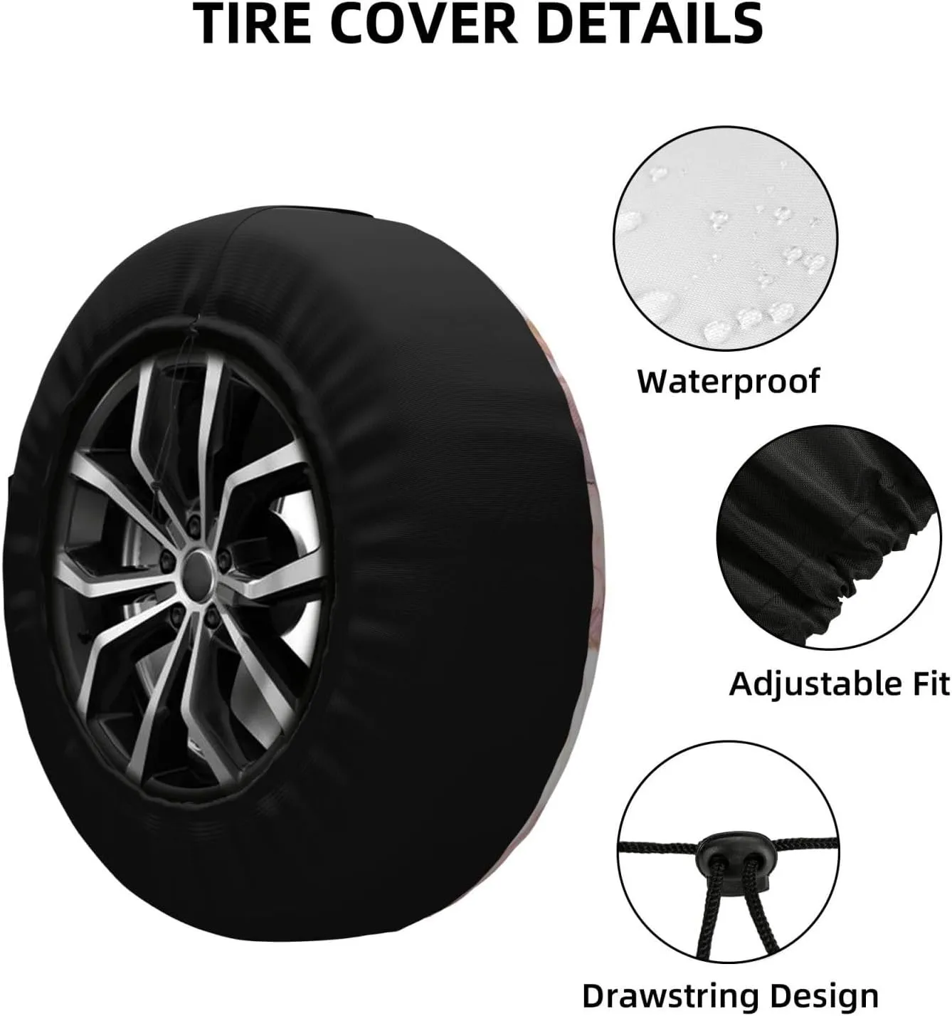 White Marble Pattern Tire Cover Outdoor Waterproof Snow Sun Rain Wheel Cover Portable Wheel Bags Camper Spare Tire Cover Universal Car Tire Protectors for Trailer RV SUV