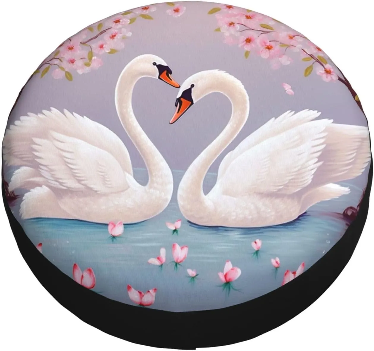 White Swans with Floral Tree Tire Cover Outdoor Waterproof Snow Sun Rain Wheel Cover Portable Wheel Bags Camper Spare Tire Cover Universal Car Tire Protectors for Trailer RV SUV