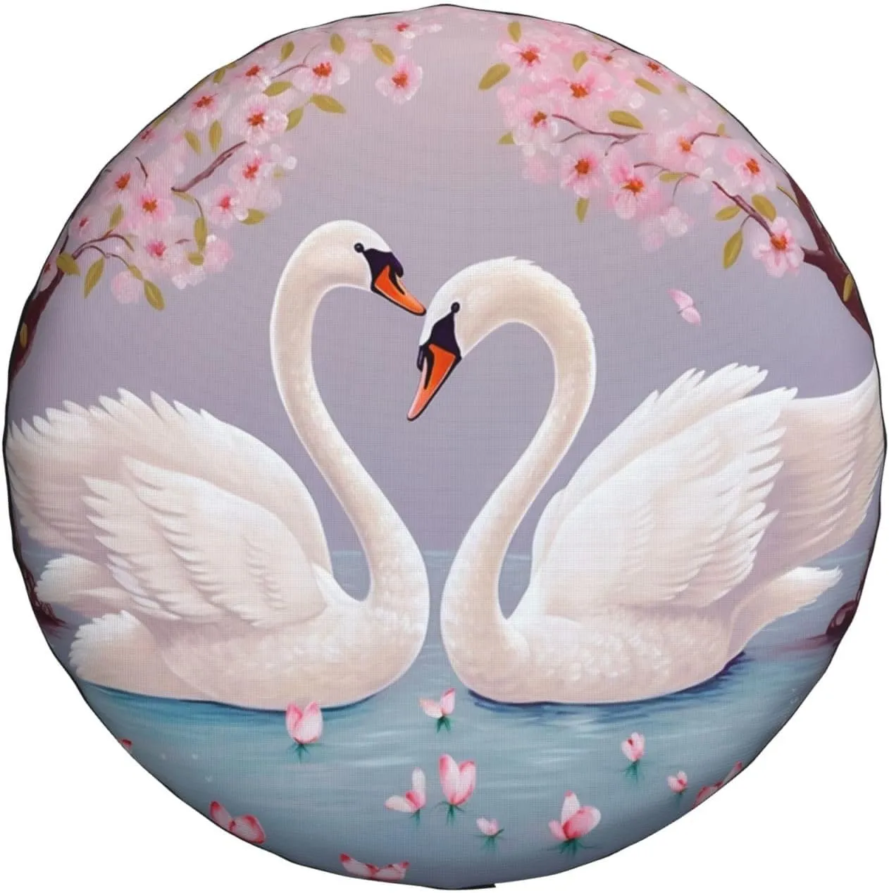 White Swans with Floral Tree Tire Cover Outdoor Waterproof Snow Sun Rain Wheel Cover Portable Wheel Bags Camper Spare Tire Cover Universal Car Tire Protectors for Trailer RV SUV