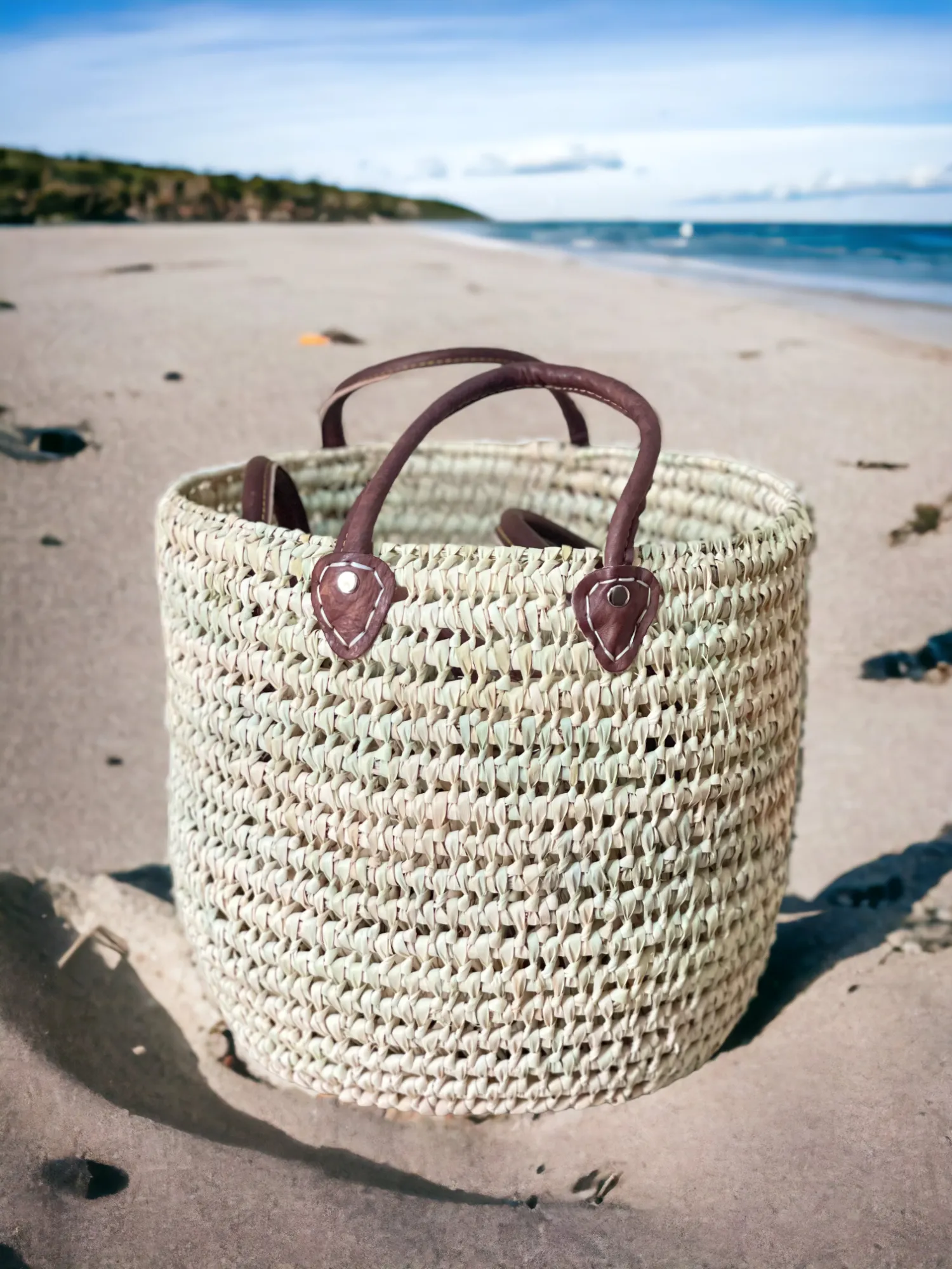 Wicker Tote Bag Collection with Leather Handles