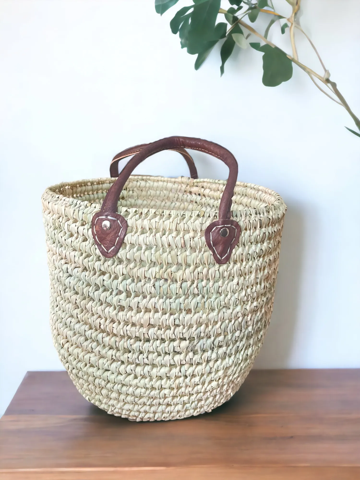 Wicker Tote Bag Collection with Leather Handles