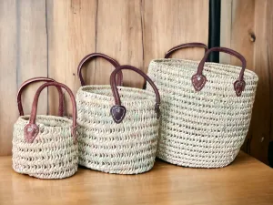 Wicker Tote Bag Collection with Leather Handles