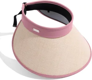 Wide Brim Visor Women & Men, Straw Sun Visor Hat with Chin Strap for Beach & Travel