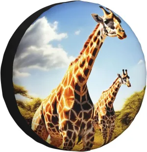 Wild Giraffe Tire Cover Outdoor Waterproof Snow Sun Rain Wheel Cover Portable Wheel Bags Camper Spare Tire Cover Universal Car Tire Protectors for Trailer RV SUV