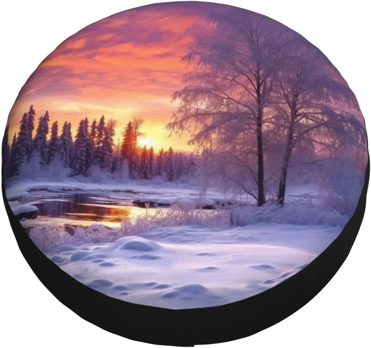 Winter Landscape Tire Cover Outdoor Waterproof Snow Sun Rain Wheel Cover Portable Wheel Bags Camper Spare Tire Cover Universal Car Tire Protectors for Trailer RV SUV