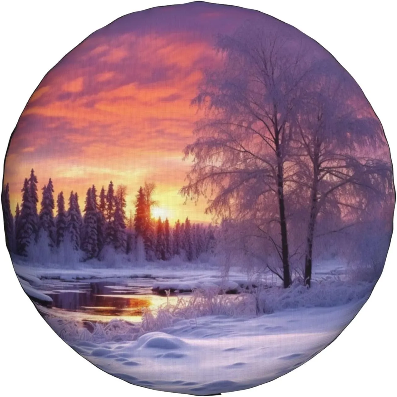Winter Landscape Tire Cover Outdoor Waterproof Snow Sun Rain Wheel Cover Portable Wheel Bags Camper Spare Tire Cover Universal Car Tire Protectors for Trailer RV SUV