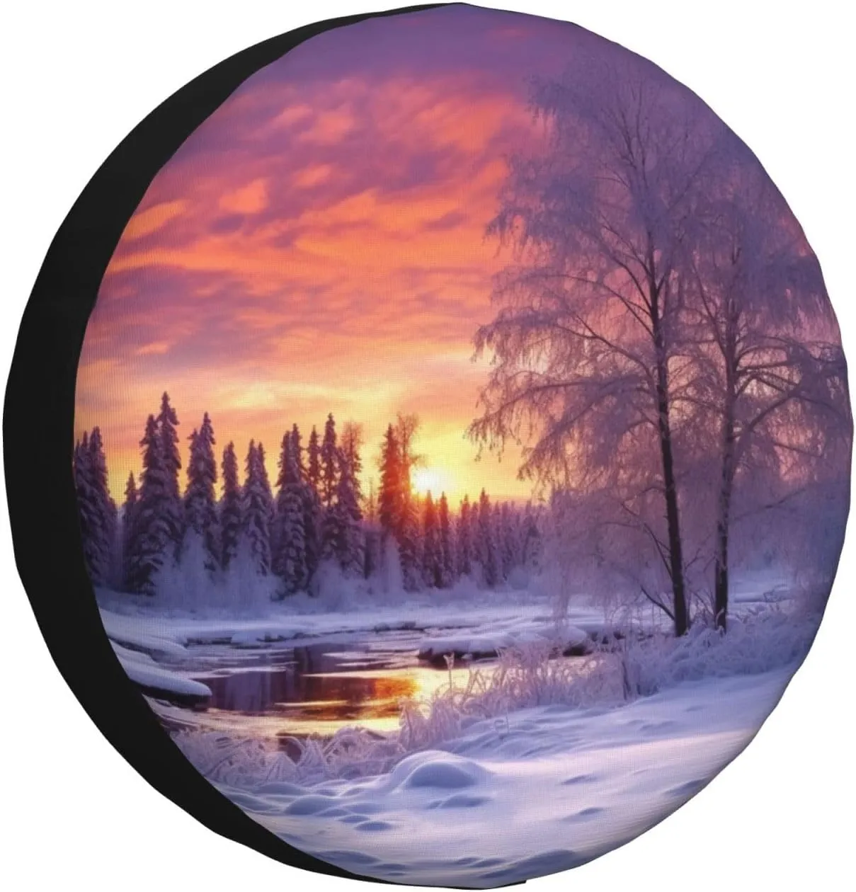 Winter Landscape Tire Cover Outdoor Waterproof Snow Sun Rain Wheel Cover Portable Wheel Bags Camper Spare Tire Cover Universal Car Tire Protectors for Trailer RV SUV