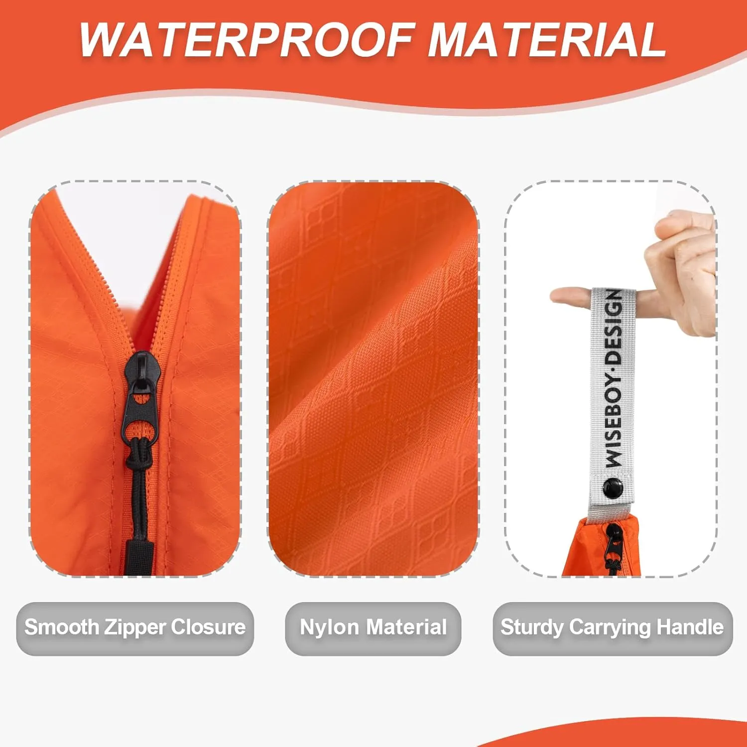 WiseBoy Laundry Bag, 23.6x35 inch Oversized Laundry Bags, Travel Laundry Bag Dirty Clothes Organizer, Nylon Wet Dry Storage Bag for College Dorm, Camping, Caravan, Orange