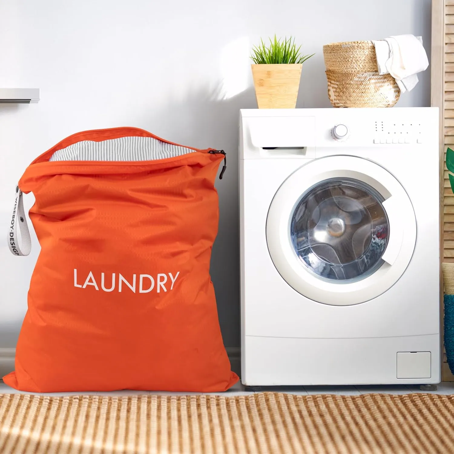WiseBoy Laundry Bag, 23.6x35 inch Oversized Laundry Bags, Travel Laundry Bag Dirty Clothes Organizer, Nylon Wet Dry Storage Bag for College Dorm, Camping, Caravan, Orange