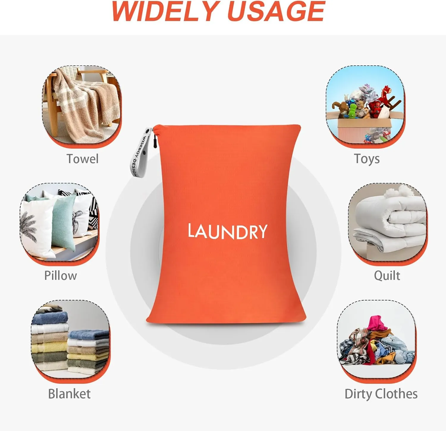 WiseBoy Laundry Bag, 23.6x35 inch Oversized Laundry Bags, Travel Laundry Bag Dirty Clothes Organizer, Nylon Wet Dry Storage Bag for College Dorm, Camping, Caravan, Orange