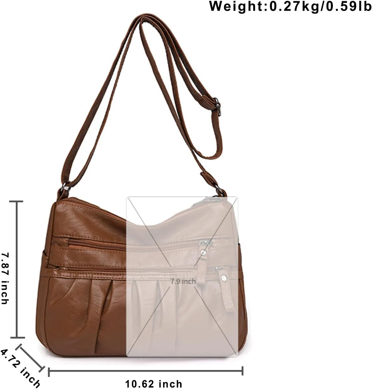 WITERY Soft Leather Multi-Pocket Shoulder Bag for Women - Retro Sling Ruched Hobo Tote Bag