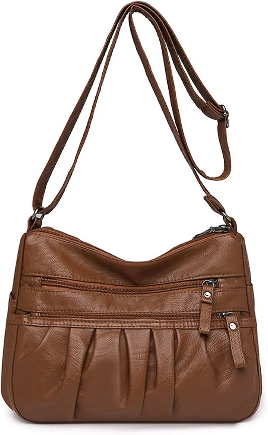 WITERY Soft Leather Multi-Pocket Shoulder Bag for Women - Retro Sling Ruched Hobo Tote Bag