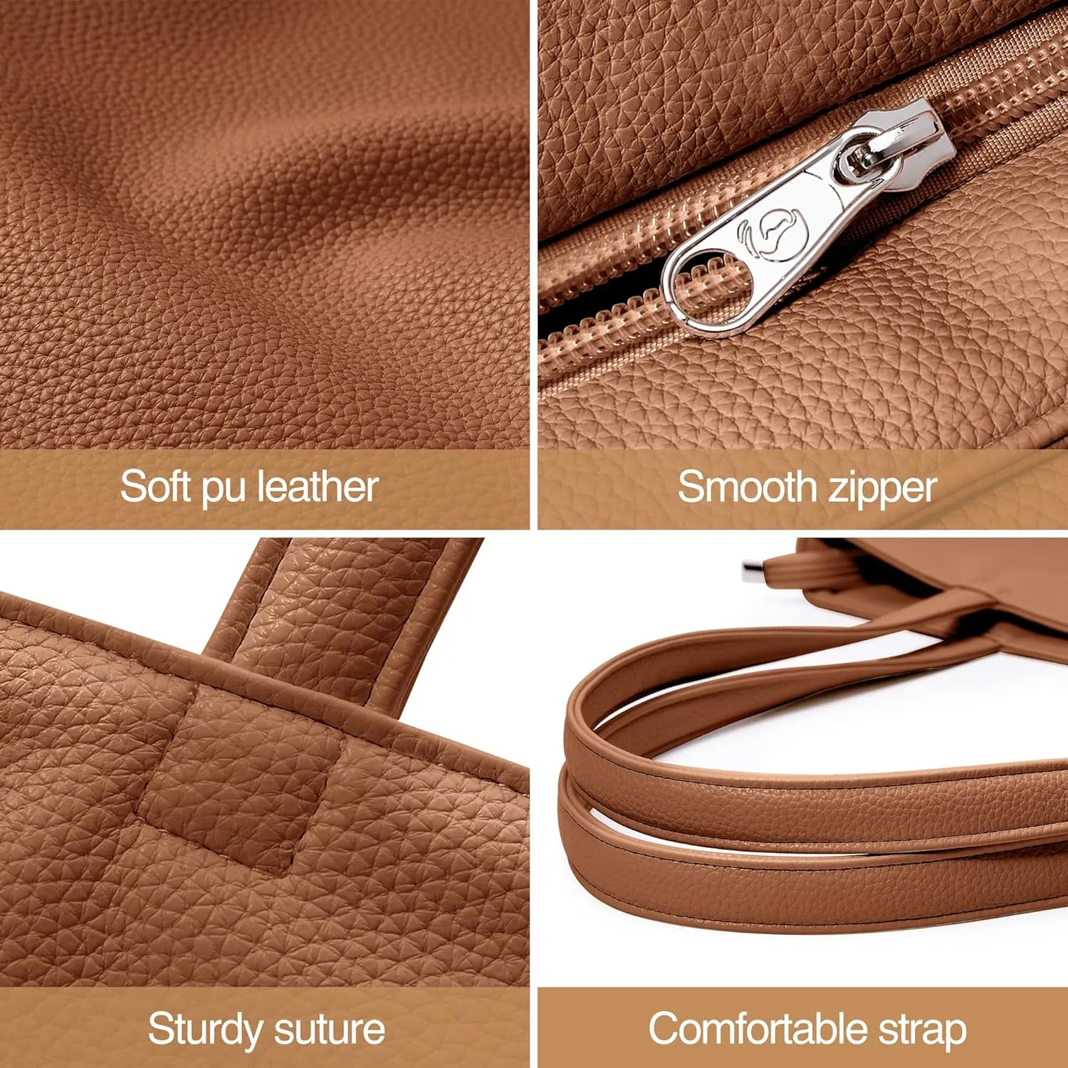 WLLWOO WLLWOO Soft PU Leather Tote Bag for Women Large Casual Hobo Handbags with Zipper Shoulder Work Bag Travel Purse