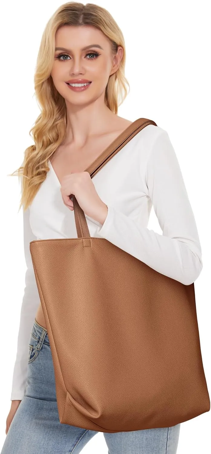 WLLWOO WLLWOO Soft PU Leather Tote Bag for Women Large Casual Hobo Handbags with Zipper Shoulder Work Bag Travel Purse