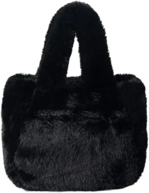 Women Cozy Faux Furs Fleece Small Bucket Handbag for Everyday Outfits Winter Fuzzy Plush Shoulder Crossbody Bag Purse