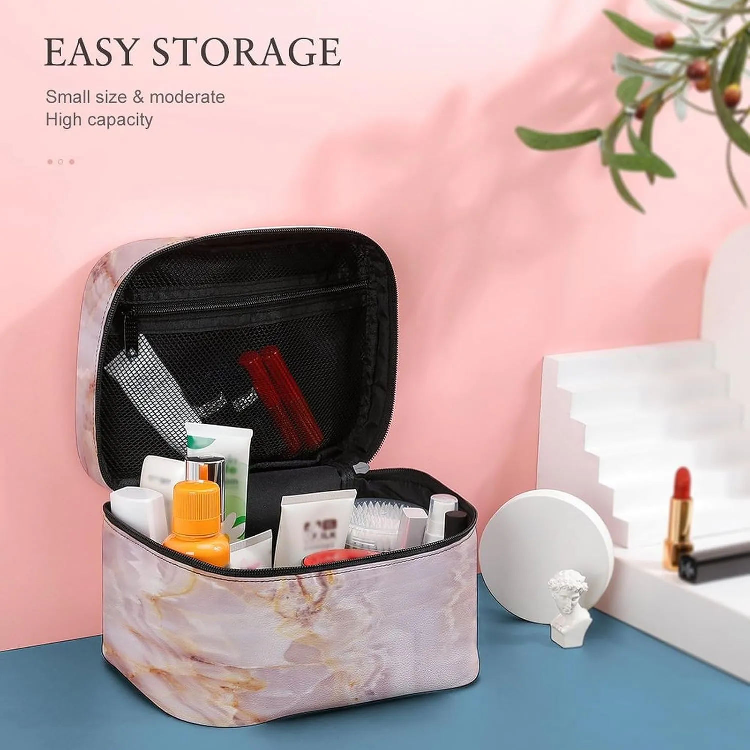 Women Leather Cosmetic Bag, Zipper Makeup Case Purse Holder Pouch Handbag