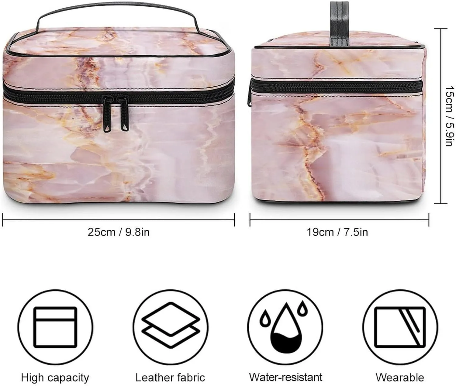 Women Leather Cosmetic Bag, Zipper Makeup Case Purse Holder Pouch Handbag