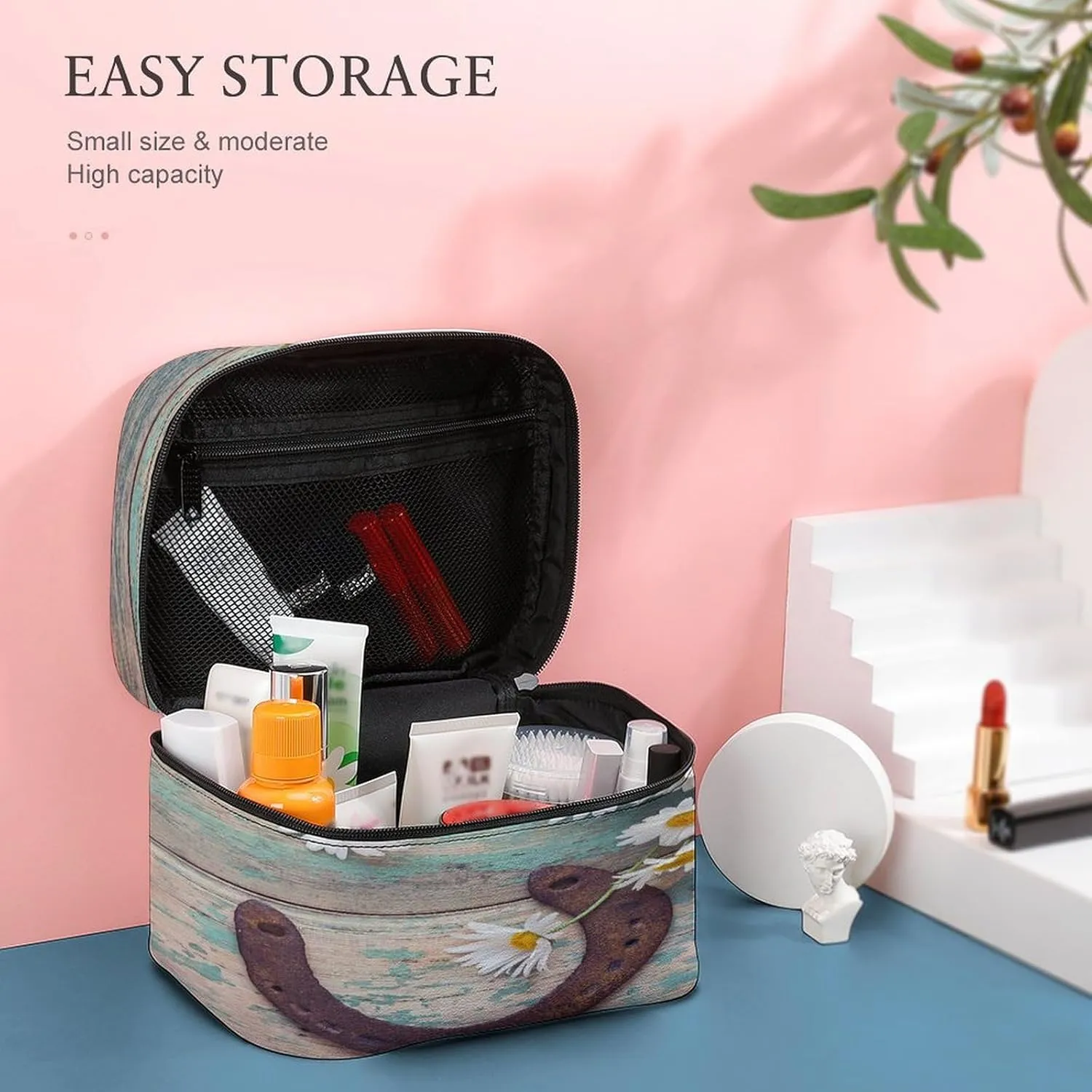 Women Leather Cosmetic Bag, Zipper Makeup Case Purse Holder Pouch Handbag
