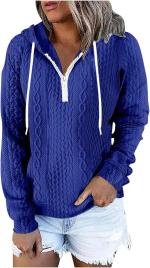 Women Oversized Hoodie Cable Knit Quarter Zip Sweatshirts Drawstring Long Sleeve Pullover 2024 Fall Winter Clothes