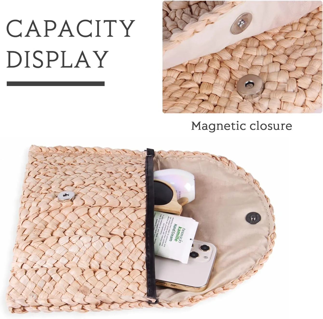 Women Straw Clutch Purse Handbag Straw Shoulder Bag Summer Beach Bag Woven Bag Envelope Purse Wallet