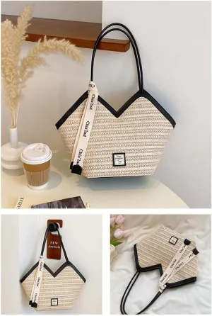 Women Straw Shoulder Bag Beach Tote Bag Handmade Woven Shoulder Bag Large Beach Handbag