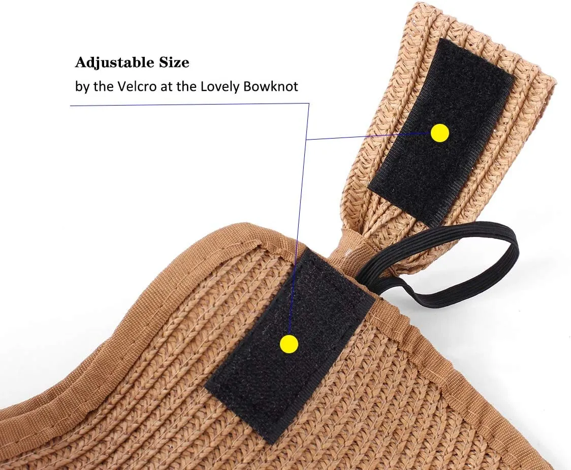 Women Sun Visors Foldable Straw Hats Summer Beach Packable Hat Floppy Wide Brim Cap Deep Style, Adjustable Size