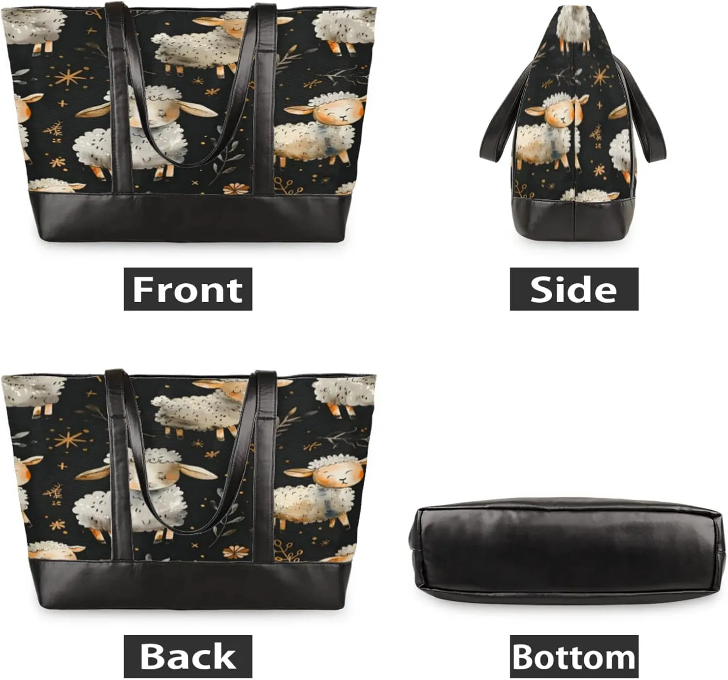 Women Tote Bag with Zipper, Shopper Handbag Travel Purse, PU Leather Laptop Tote Bags, Weekender Bags