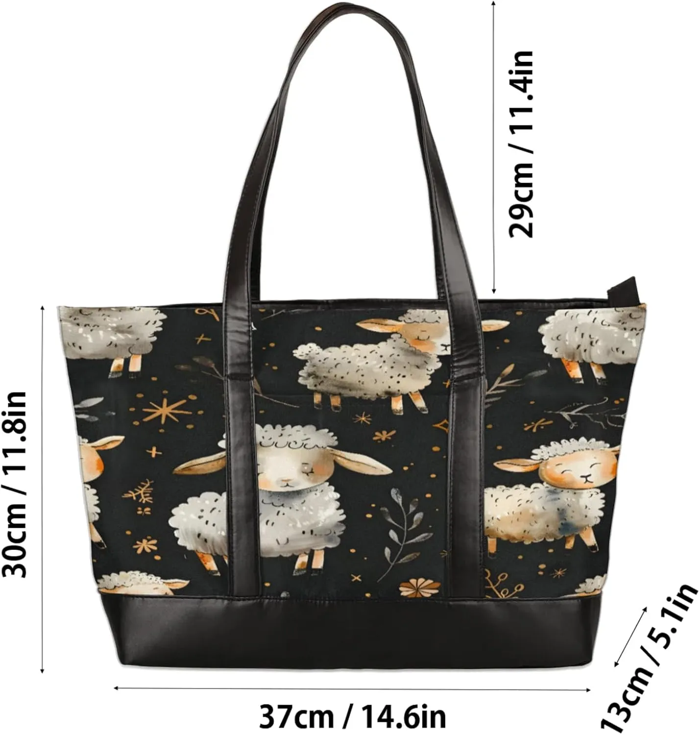Women Tote Bag with Zipper, Shopper Handbag Travel Purse, PU Leather Laptop Tote Bags, Weekender Bags
