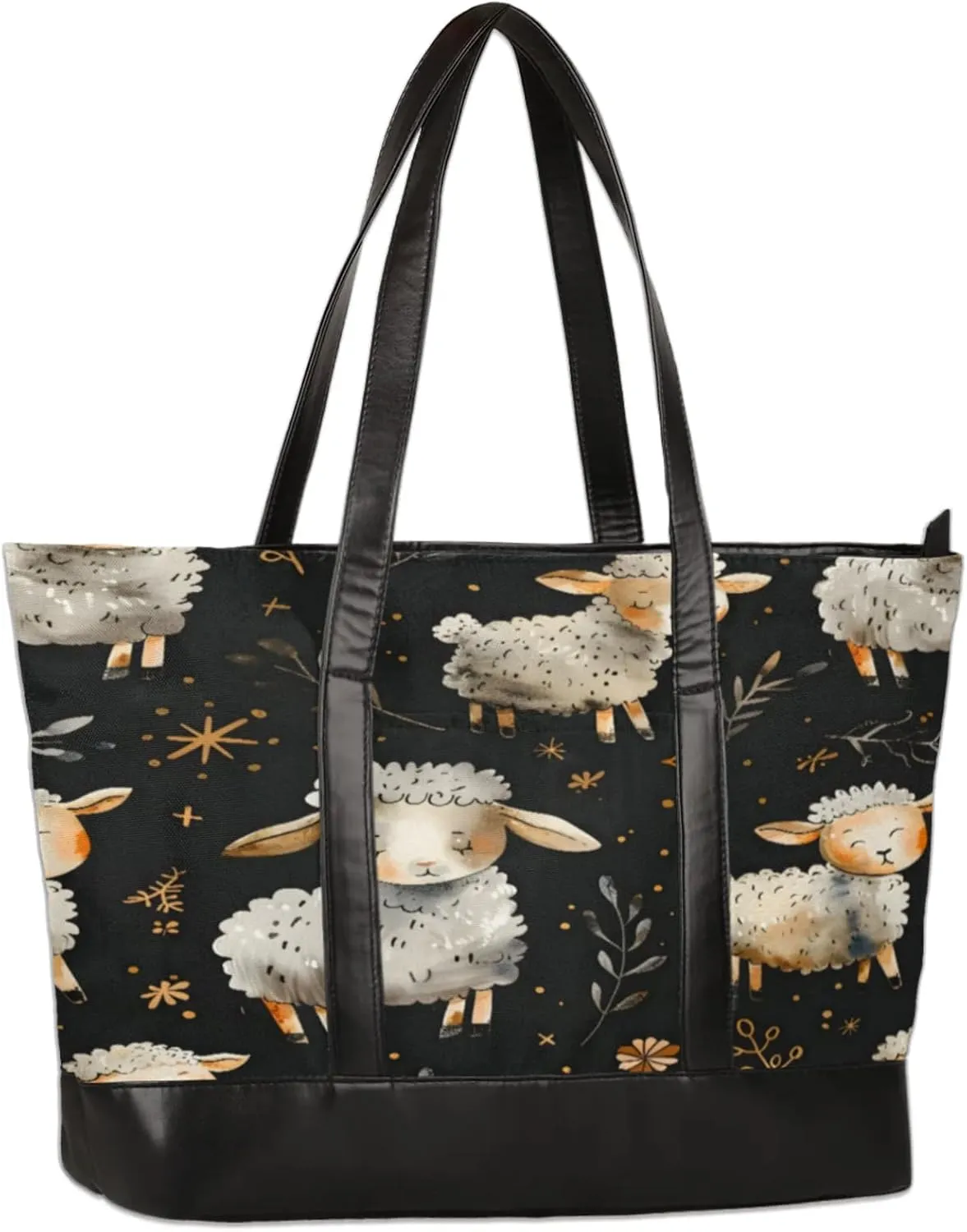 Women Tote Bag with Zipper, Shopper Handbag Travel Purse, PU Leather Laptop Tote Bags, Weekender Bags