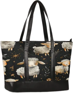 Women Tote Bag with Zipper, Shopper Handbag Travel Purse, PU Leather Laptop Tote Bags, Weekender Bags
