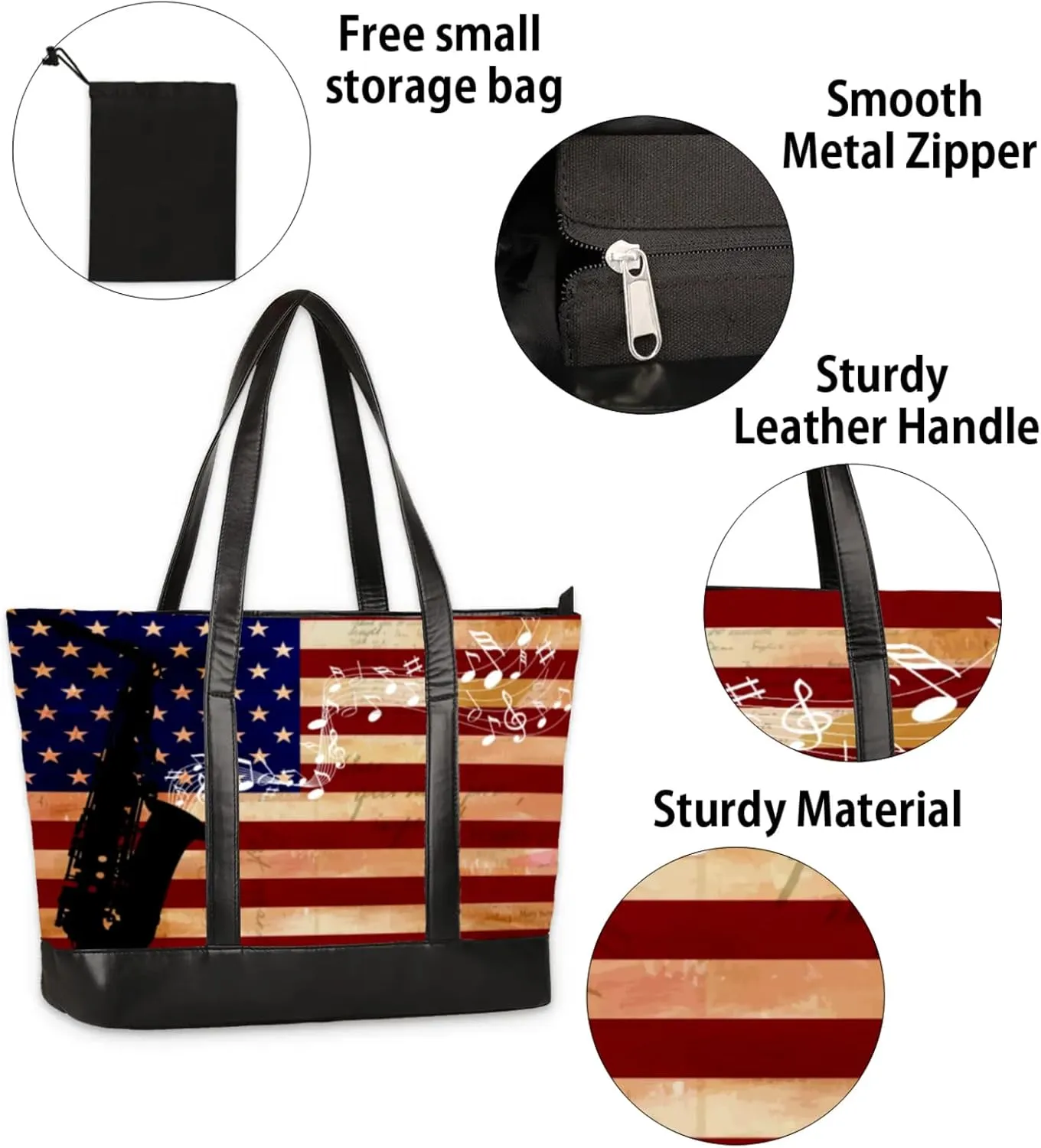 Women Tote Bag with Zipper, Shopper Handbag Travel Purse, PU Leather Laptop Tote Bags, Weekender Tote Bags