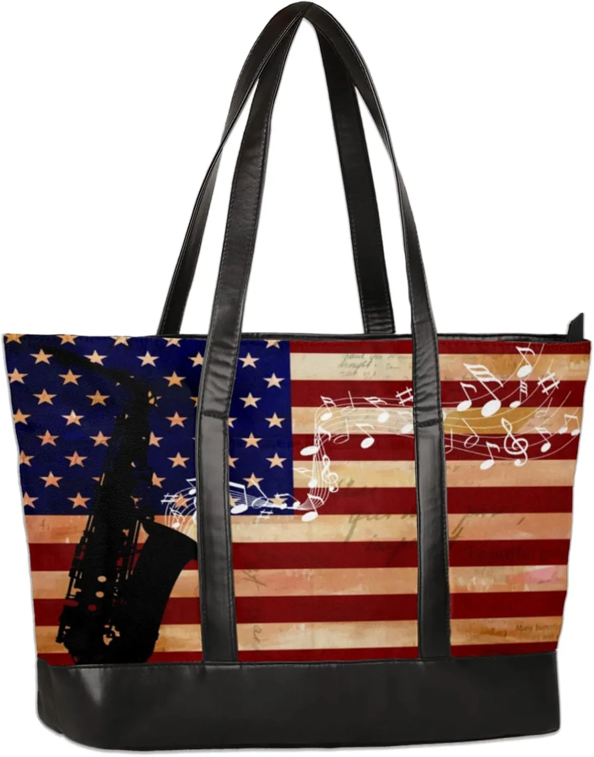 Women Tote Bag with Zipper, Shopper Handbag Travel Purse, PU Leather Laptop Tote Bags, Weekender Tote Bags