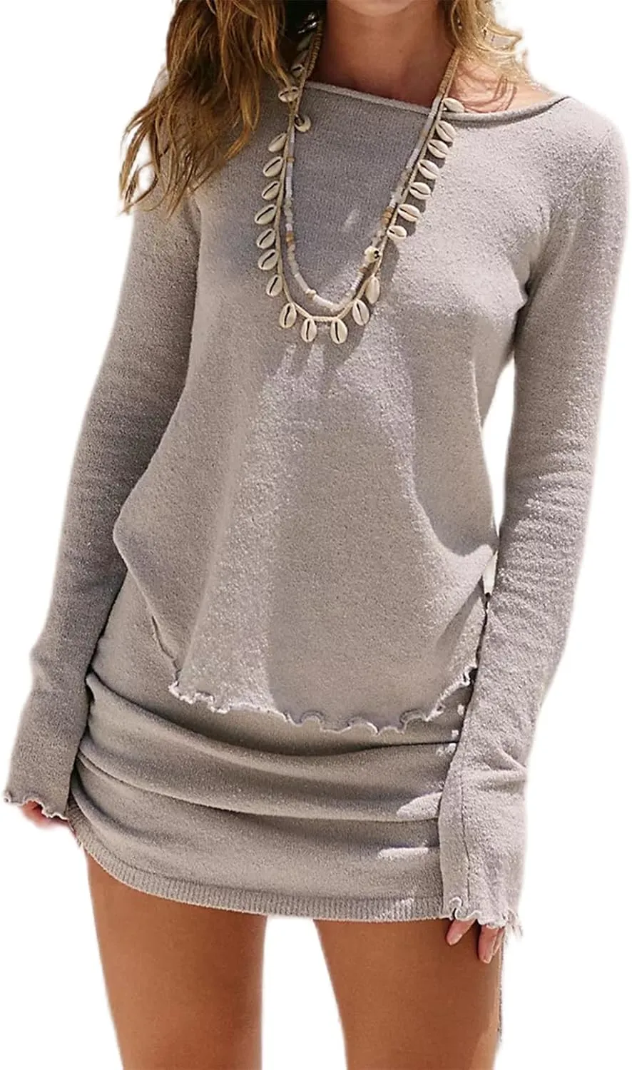 Women's 2 Piece Outfits Sweater Set Long Sleeve Knit Lettuce Hem Tops and Sides Cinch Tie Mini Skirt Lounge Sets