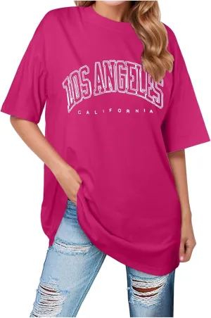 Women's 2025 Los Angeles California Tee Shirts for Women Letter Print Casual Loose Gym Tops Summer Trendy Tees Shirts