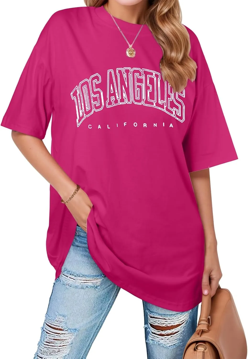 Women's 2025 Los Angeles California Tee Shirts for Women Letter Print Casual Loose Gym Tops Summer Trendy Tees Shirts