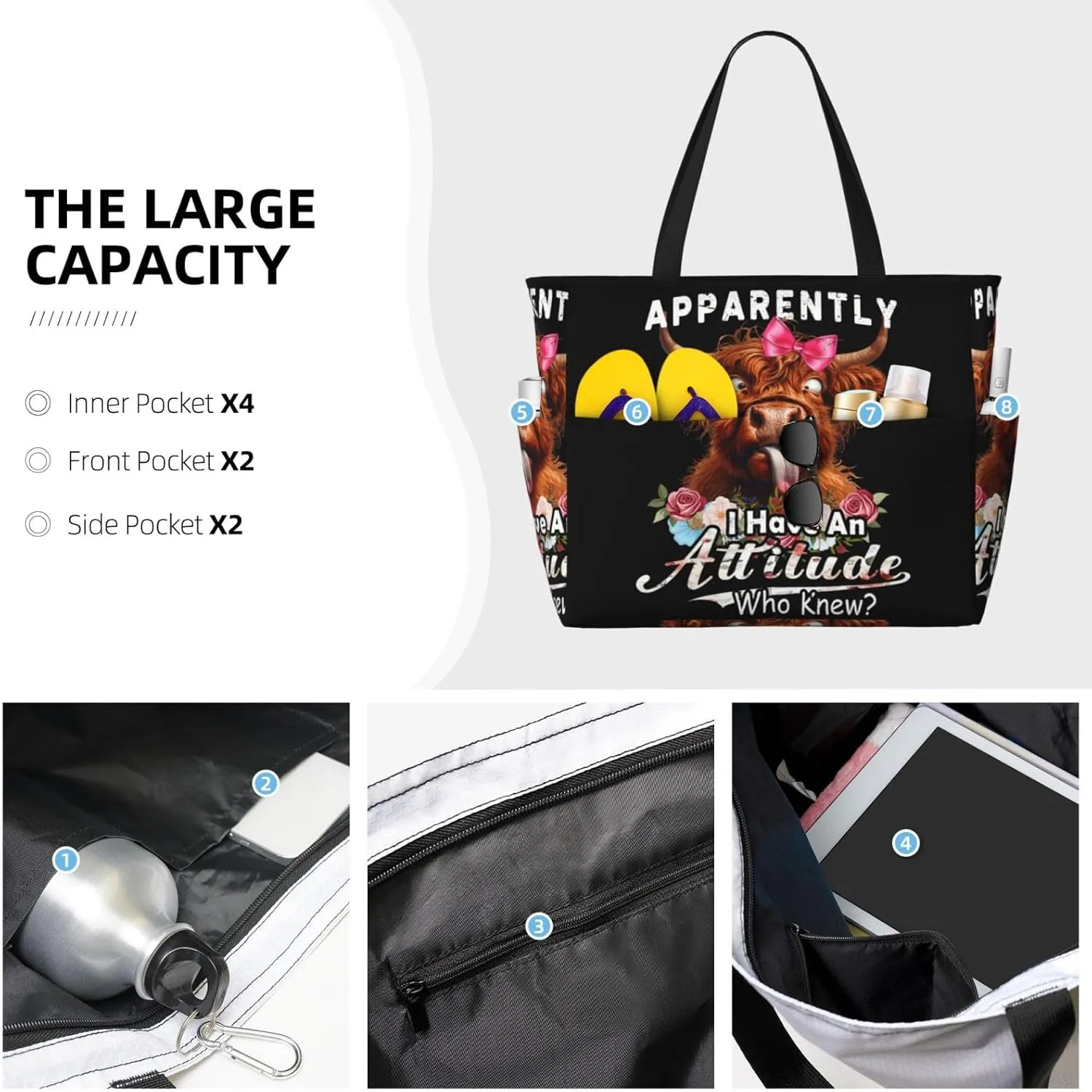 Women's Beach Tote Bag Large Waterproof Travel Bags with Pockets Sandproof Handbag for Camping Gym Pool