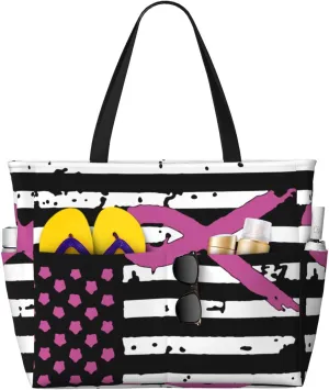 Women's Beach Tote Bag Large Waterproof Travel Bags with Pockets Sandproof Handbag for Camping Gym Pool