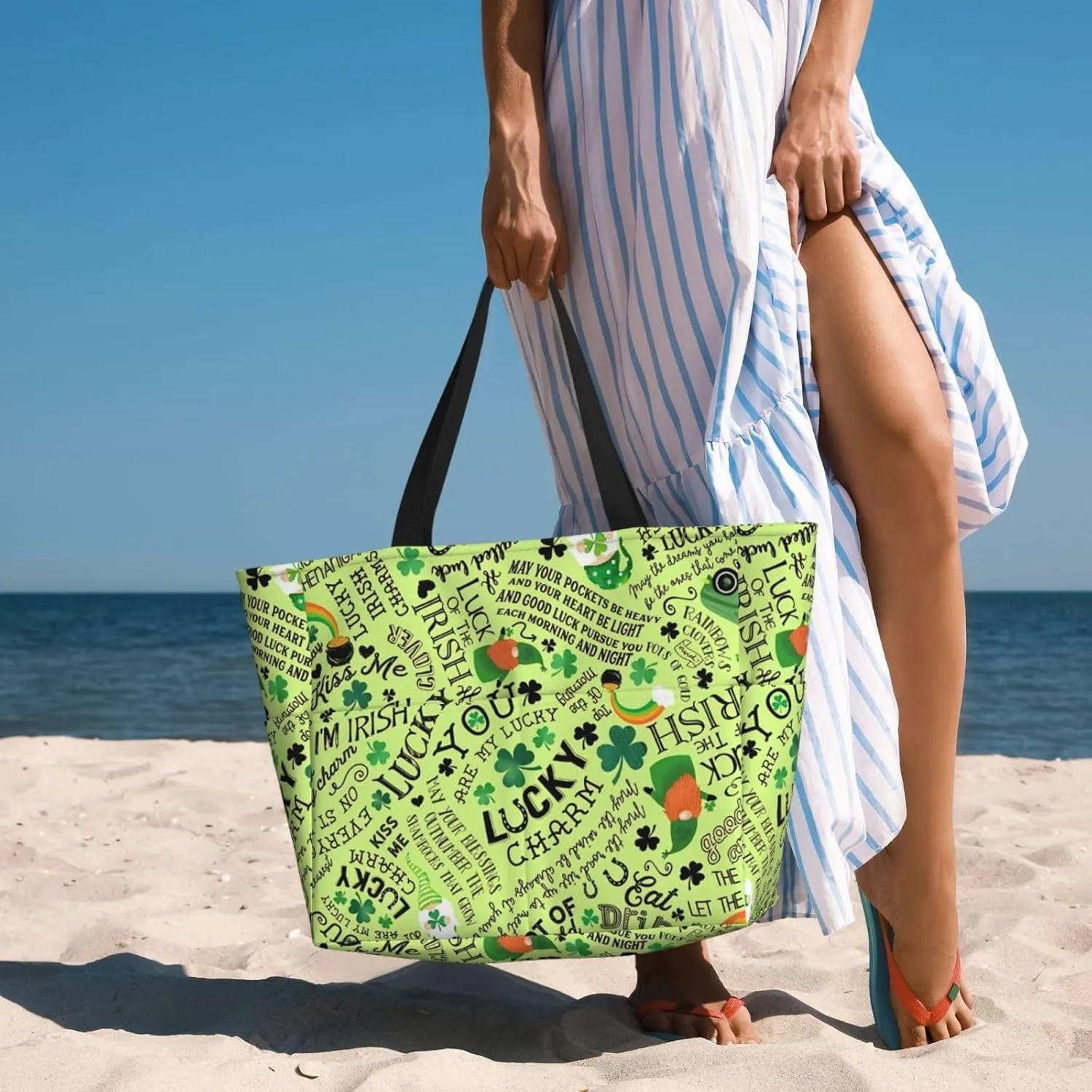 Women's Beach Tote Bag Large Waterproof Travel Bags with Pockets Sandproof Handbag for Camping Gym Pool
