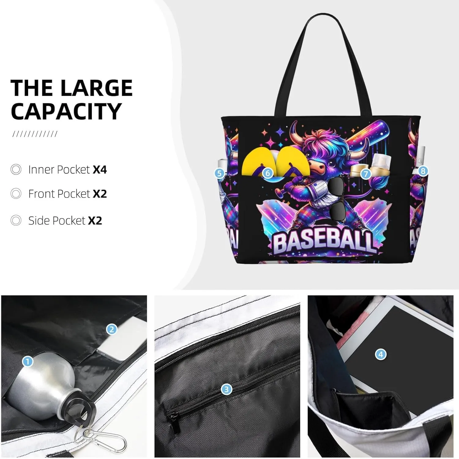 Women's Beach Tote Bag Large Waterproof Travel Bags with Pockets Sandproof Handbag for Camping Gym Pool
