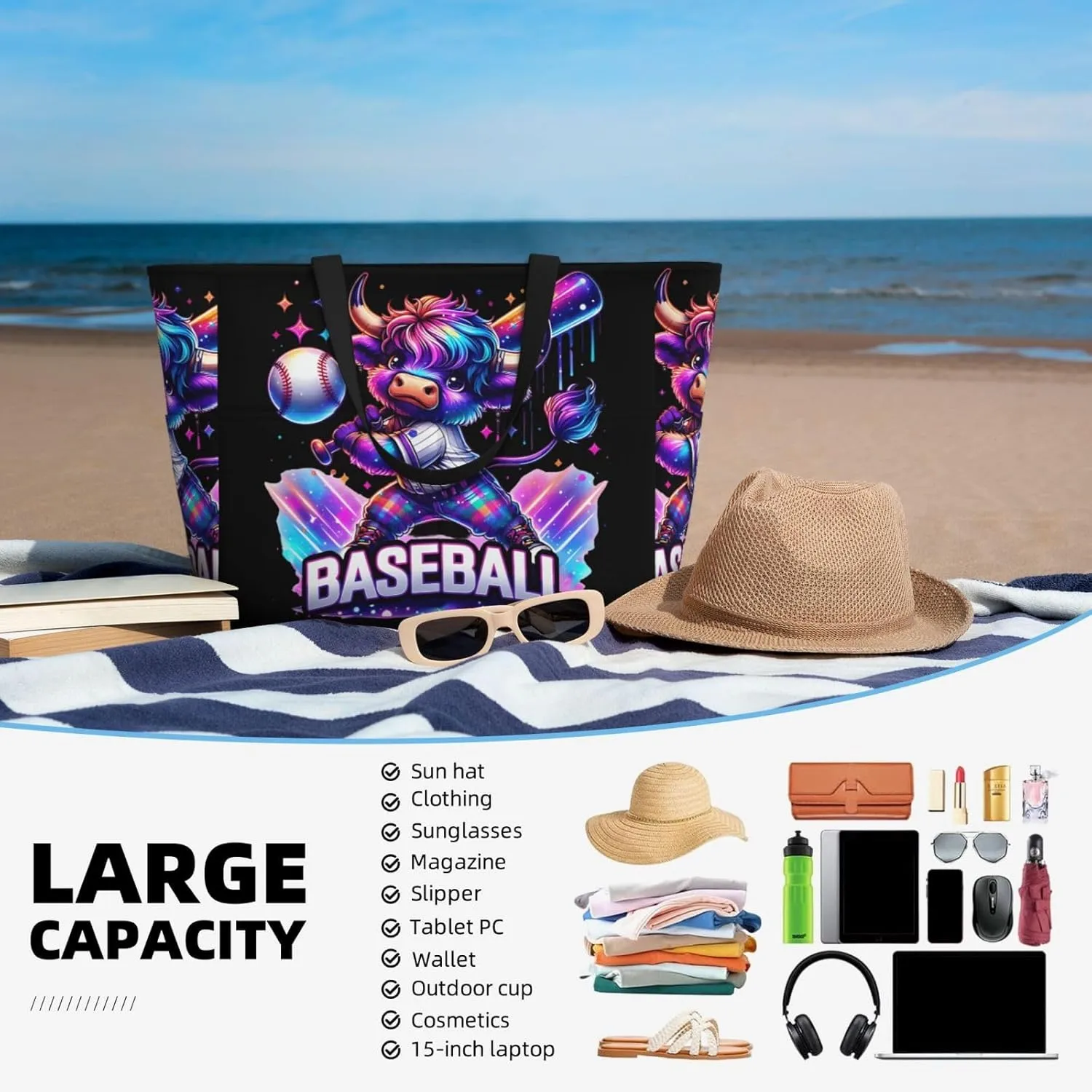 Women's Beach Tote Bag Large Waterproof Travel Bags with Pockets Sandproof Handbag for Camping Gym Pool