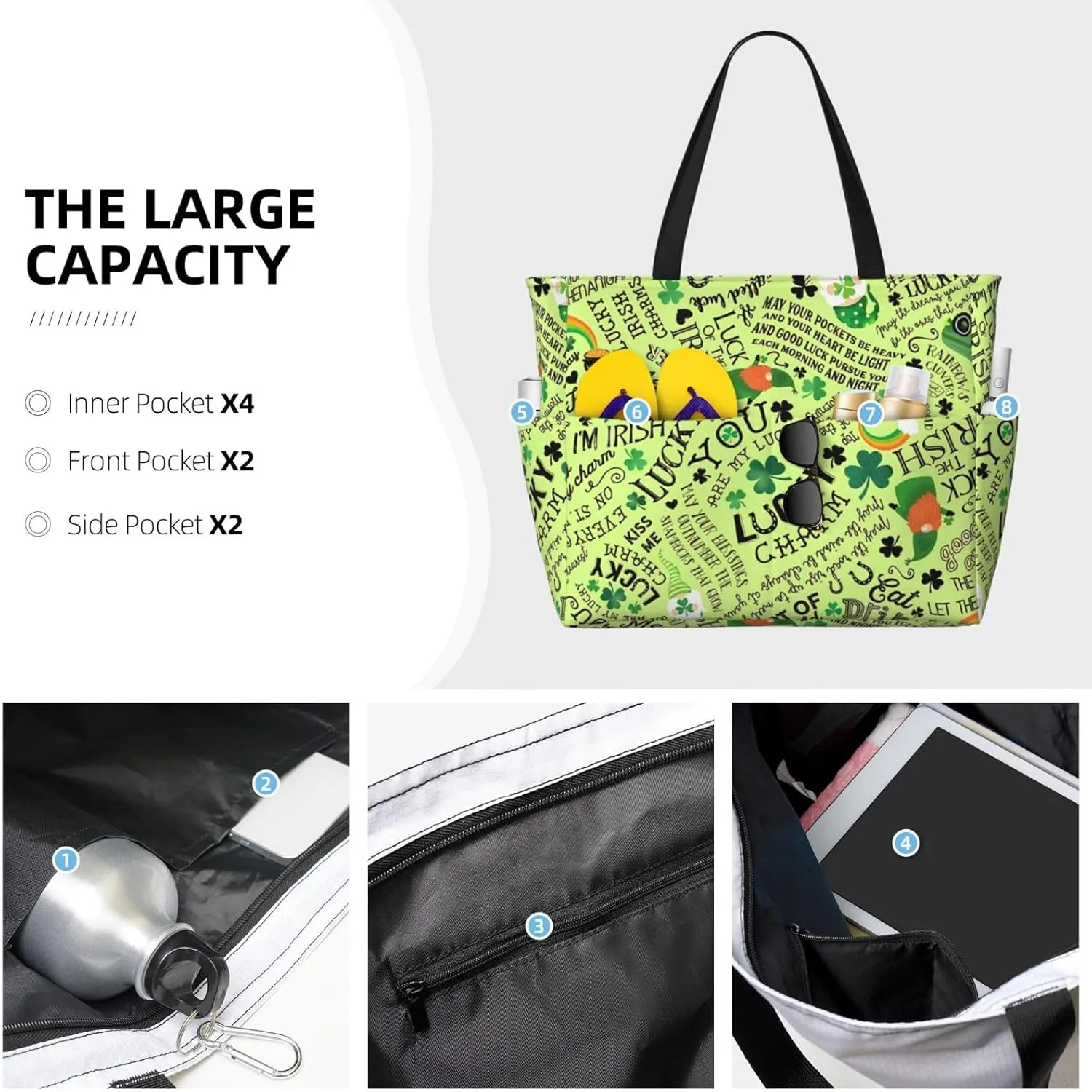 Women's Beach Tote Bag Large Waterproof Travel Bags with Pockets Sandproof Handbag for Camping Gym Pool