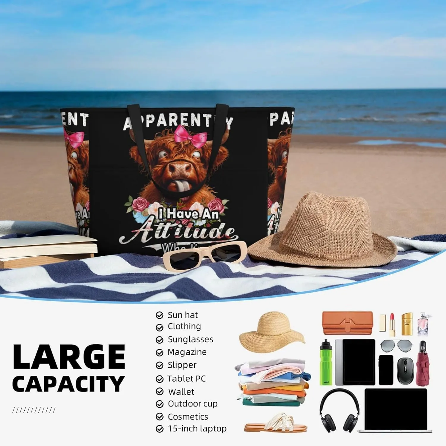 Women's Beach Tote Bag Large Waterproof Travel Bags with Pockets Sandproof Handbag for Camping Gym Pool