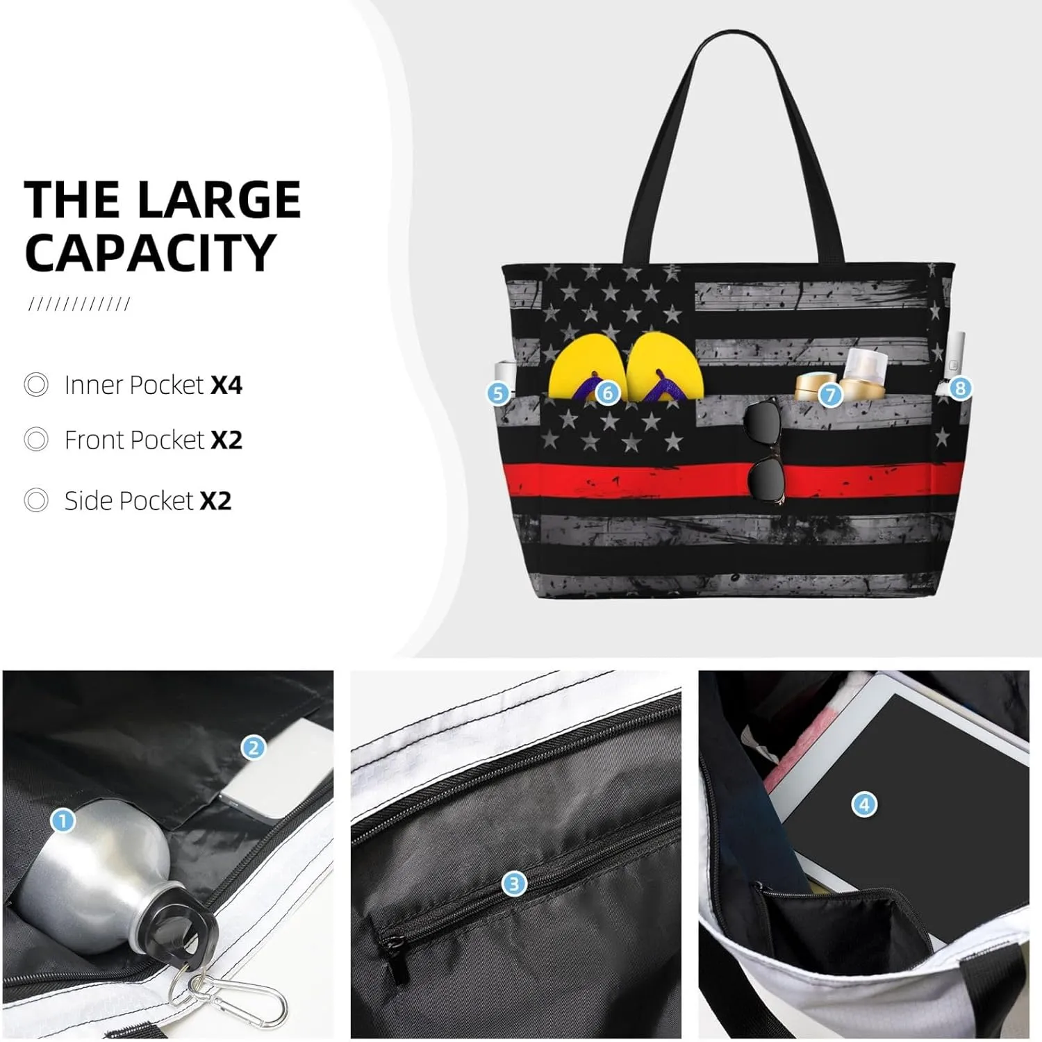 Women's Beach Travel Bags Large Waterproof Tote Bag with Pockets Sandproof Handbag for Beach Gym Vacation